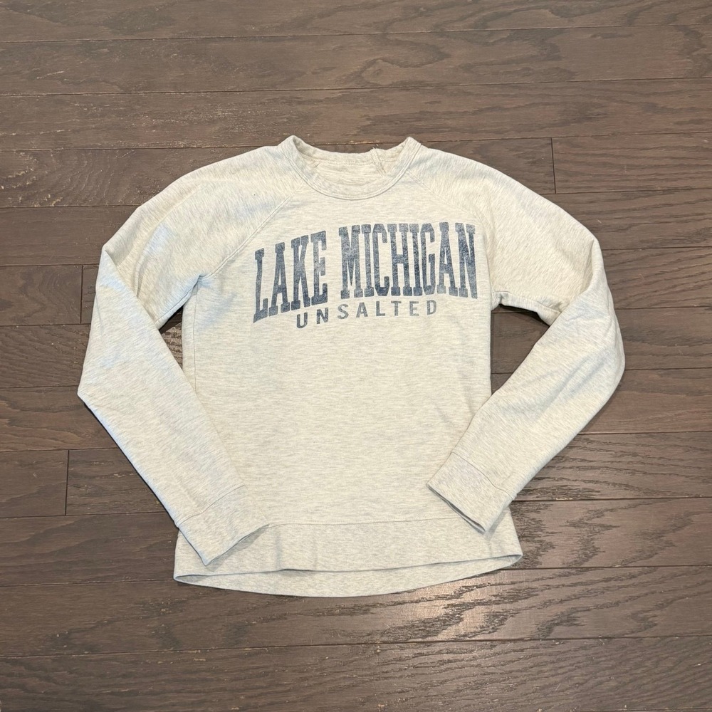 Lake Michigan Unsalted‎ Graphic Sweatshirt Heathered Oatmeal Raglan Pullover S